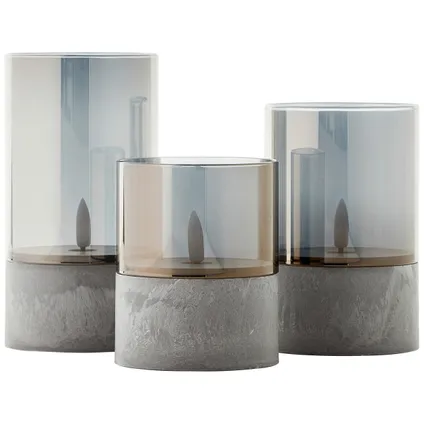 Brilliant tafellamp op batterij Bougie betoneffect rookglas set van 3 4