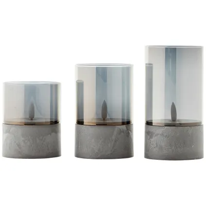 Brilliant tafellamp op batterij Bougie betoneffect rookglas set van 3 7