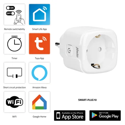 Alecto SMART-PLUG10 - Smart wifi tussenstekker, 16A, 3680W, 2 pack, wit 3