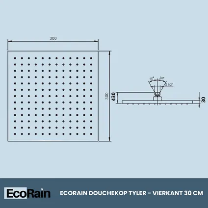 Tête de douche pluie carrée EcoRain Tyler 30 cm - Noir - Acier Inoxydable 4