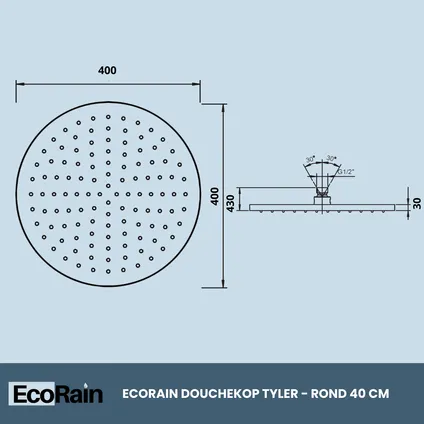 EcoRain Ronde RVS Regendouchekop Tyler 40 cm - Chroom 6