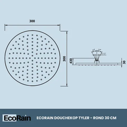 Tête de douche pluie ronde EcoRain Tyler 30 cm - Noir - Acier Inoxydable 7