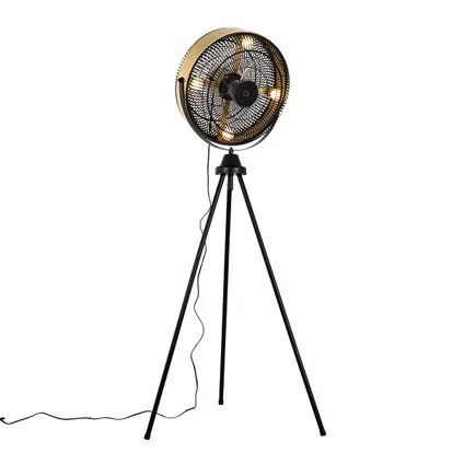 QAZQA Ventilateur sur pied trépied noir avec or 4 lumières - Kim