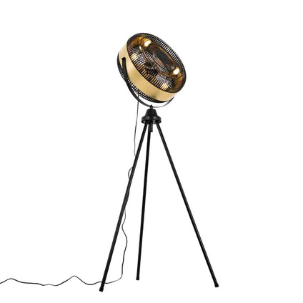 QAZQA Ventilateur sur pied trépied noir avec or 4 lumières - Kim 7