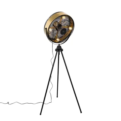 QAZQA Ventilateur sur pied trépied noir avec or 4 lumières - Kim 8