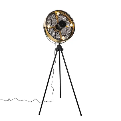 QAZQA Ventilateur sur pied trépied noir avec or 4 lumières - Kim 9