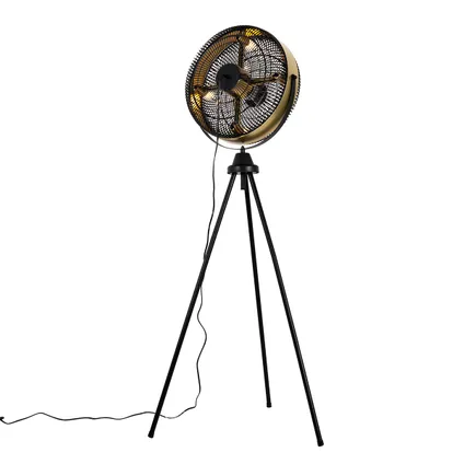 QAZQA Ventilateur sur pied trépied noir avec or 4 lumières - Kim 10