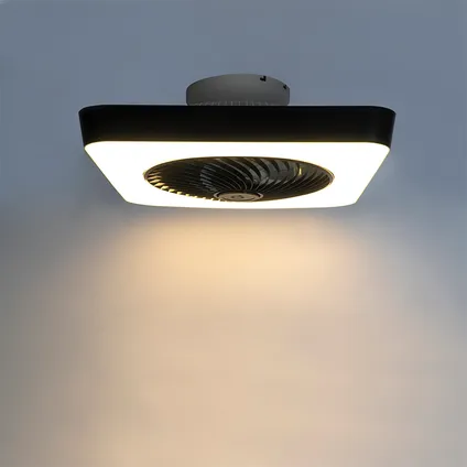 QAZQA Plafondventilator vierkant zwart incl. LED dimbaar - Climo 9