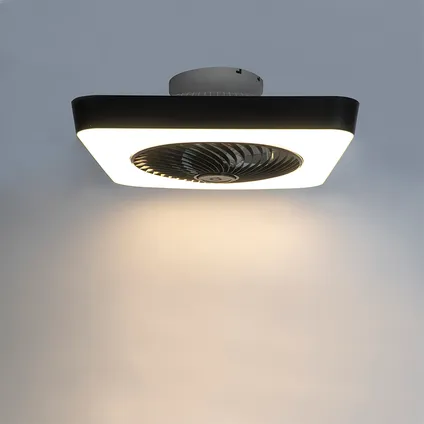 QAZQA Plafondventilator vierkant zwart incl. LED dimbaar - Climo 10