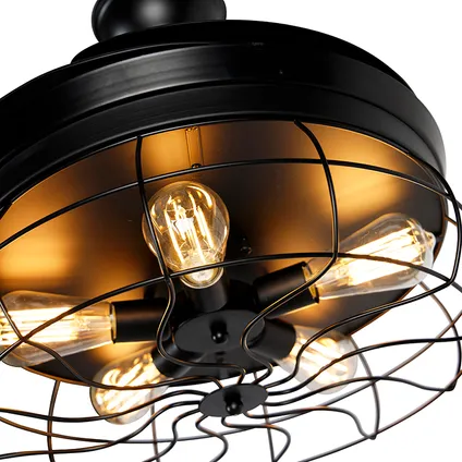 QAZQA Ventilateur de plafond noir avec télécommande 5 lumières - Gaiola 2