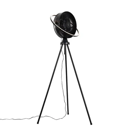 QAZQA Ventilateur de sol trépied noir avec LED réglable en 3 étapes - Marleen