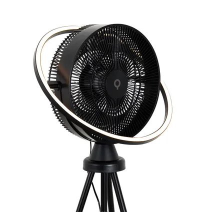 QAZQA Ventilateur de sol trépied noir avec LED réglable en 3 étapes - Marleen 6