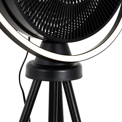 QAZQA Ventilateur de sol trépied noir avec LED réglable en 3 étapes - Marleen 8