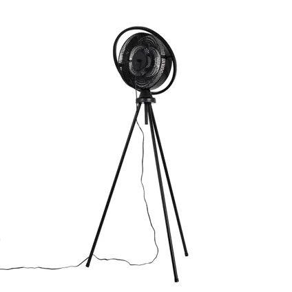 QAZQA Ventilateur de sol trépied noir avec LED réglable en 3 étapes - Marleen 10