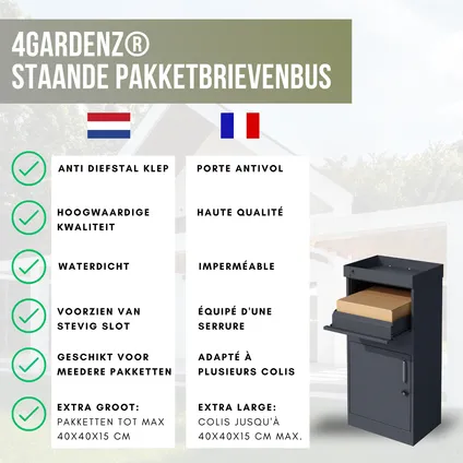 4gardenz® Staande Pakketbrievenbus XXL met Slot - Pakketbox Antraciet 2