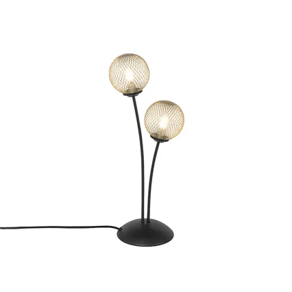 QAZQA Moderne tafellamp zwart met goud 2-lichts - Athens Wire 2