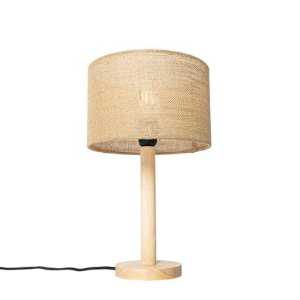 QAZQA Landelijke tafellamp hout met linnen kap naturel 25 cm - Mels