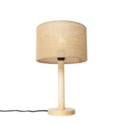 QAZQA Landelijke tafellamp hout met linnen kap naturel 25 cm - Mels 2