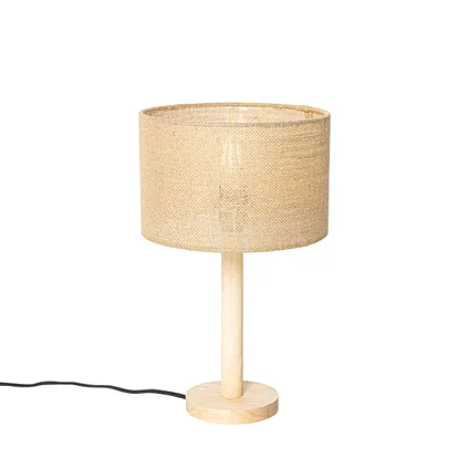 QAZQA Landelijke tafellamp hout met linnen kap naturel 25 cm - Mels 8