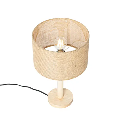 QAZQA Landelijke tafellamp hout met linnen kap naturel 25 cm - Mels 9
