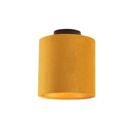 QAZQA Plafondlamp met velours kap oker met goud 20 cm - Combi zwart