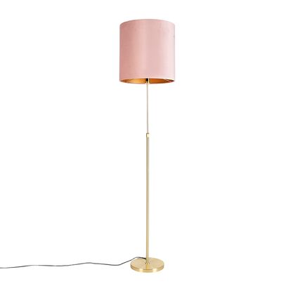 QAZQA Vloerlamp goud/messing met velours kap roze 40/40 cm - Parte