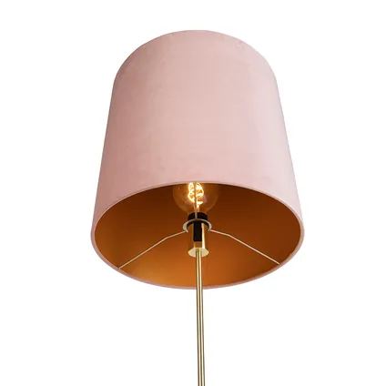 QAZQA Vloerlamp goud/messing met velours kap roze 40/40 cm - Parte 5