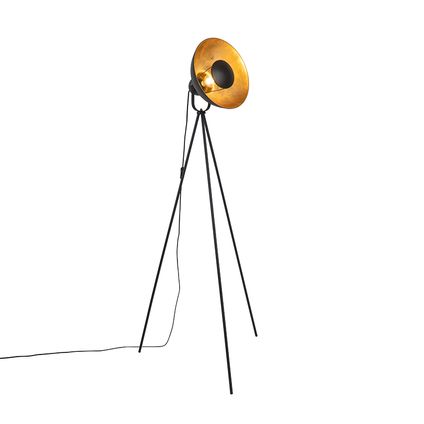 QAZQA Vloerlamp zwart met goud 154,4 cm tripod - Magnax Eco
