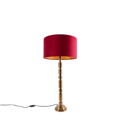 QAZQA Lampe de table Art Déco bronze 35 cm abat-jour velours rouge - Torre