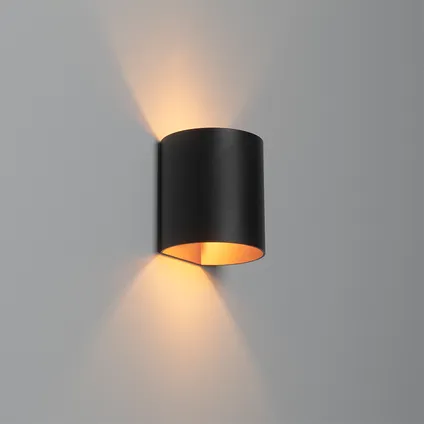 QAZQA Moderne wandlamp zwart met messing - Sabbio 2