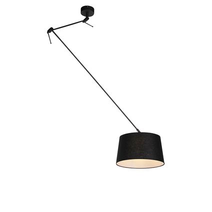 QAZQA Hanglamp met linnen kap zwart 35 cm - Blitz I zwart