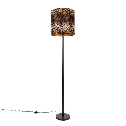 QAZQA Vloerlamp zwart kap luipaard dessin 40 cm - Simplo