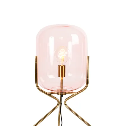 QAZQA Art Deco vloerlamp messing met roze glas - Bliss 3
