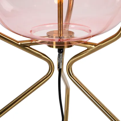 QAZQA Art Deco vloerlamp messing met roze glas - Bliss 5