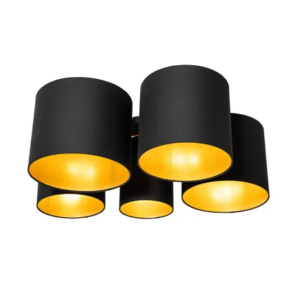 QAZQA Plafonnier noir avec intérieur doré 5 lumières - Multidrum 6
