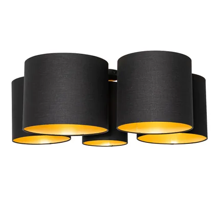 QAZQA Plafondlamp zwart met gouden binnenkant 5-lichts - Multidrum 7