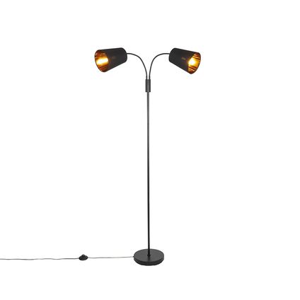 QAZQA Moderne vloerlamp zwart 2-lichts - Carmen