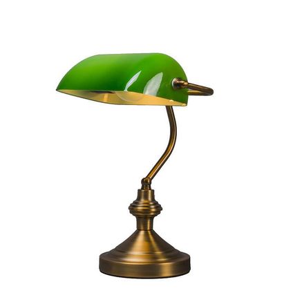 QAZQA Klassieke tafellamp/notarislamp brons met groen glas - Banker