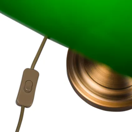 QAZQA Klassieke tafellamp/notarislamp brons met groen glas - Banker 9
