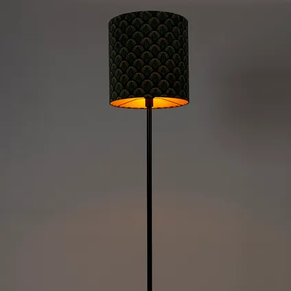 QAZQA Vloerlamp zwart kap pauw dessin gouden binnenkant 40 cm - Simplo 10