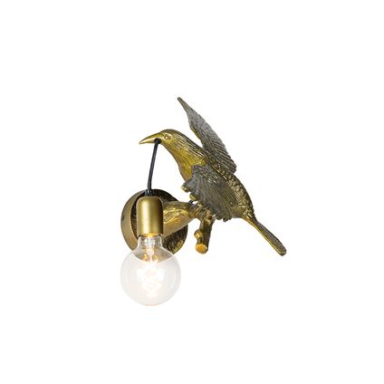 QAZQA Vintage wandlamp messing - Animal Fugl