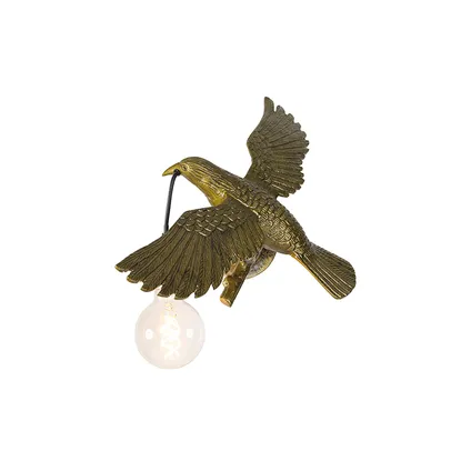 QAZQA Vintage wandlamp messing - Fugl 10