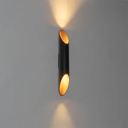 QAZQA Moderne wandlamp zwart met gouden binnenkant 5,6 cm - Organo 2