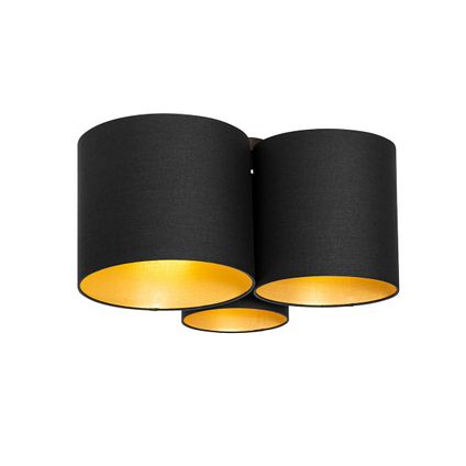 QAZQA Plafondlamp zwart met gouden binnenkant 3-lichts - Multidrum