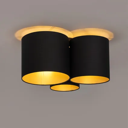 QAZQA Plafondlamp zwart met gouden binnenkant 3-lichts - Multidrum 10