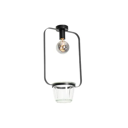 QAZQA Moderne plafondlamp zwart met glas rechthoekig - Roslini 7