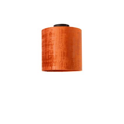 QAZQA Plafondlamp mat zwart velours kap rood 25 cm - Combi