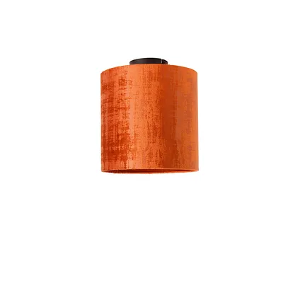 QAZQA Plafondlamp mat zwart velours kap rood 25 cm - Combi