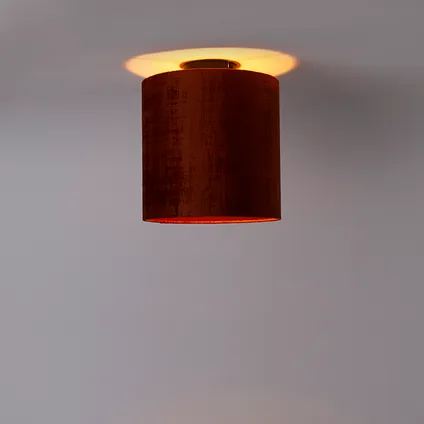 QAZQA Plafondlamp mat zwart velours kap rood 25 cm - Combi 9
