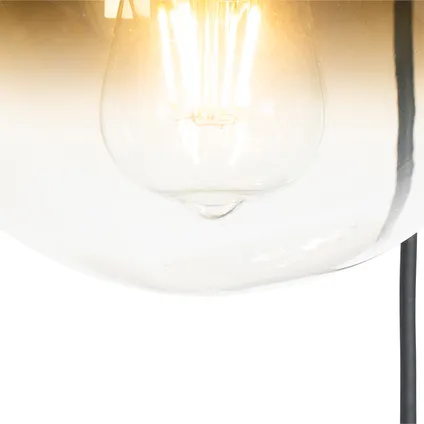 QAZQA Suspension Art Déco noire avec verre doré ronde 3 lumières - Pallon 2